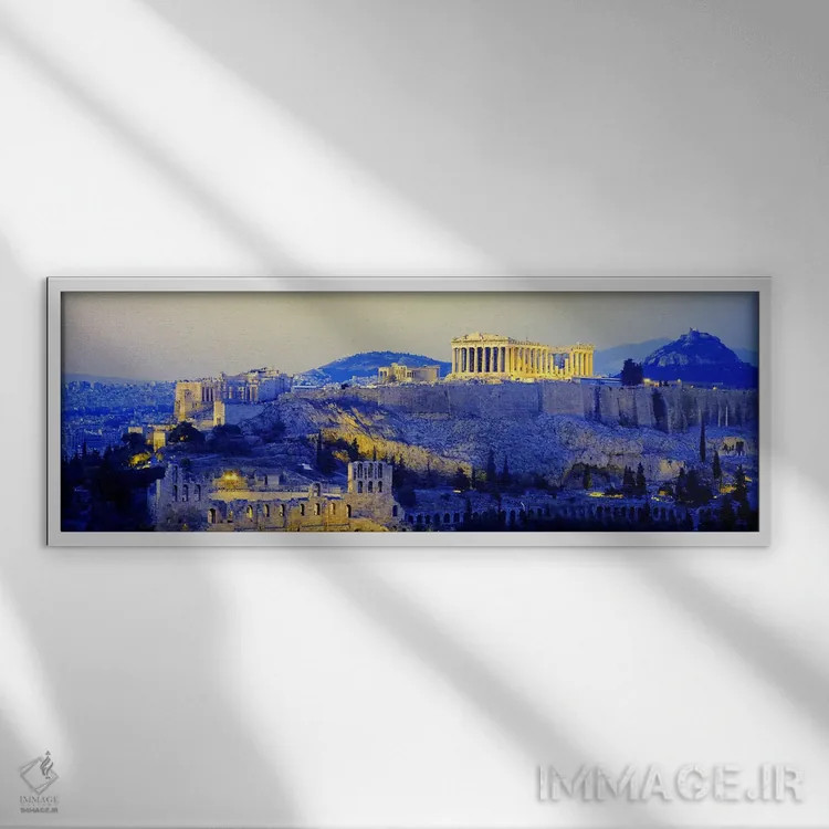 تابلو Athens, Greece,آکروپولیس نورپردازی شده در غروب، آتن، یونان اثر پانورامیک ایمجز (استودیو عکاسی عریض) - نمای قابدار سفید