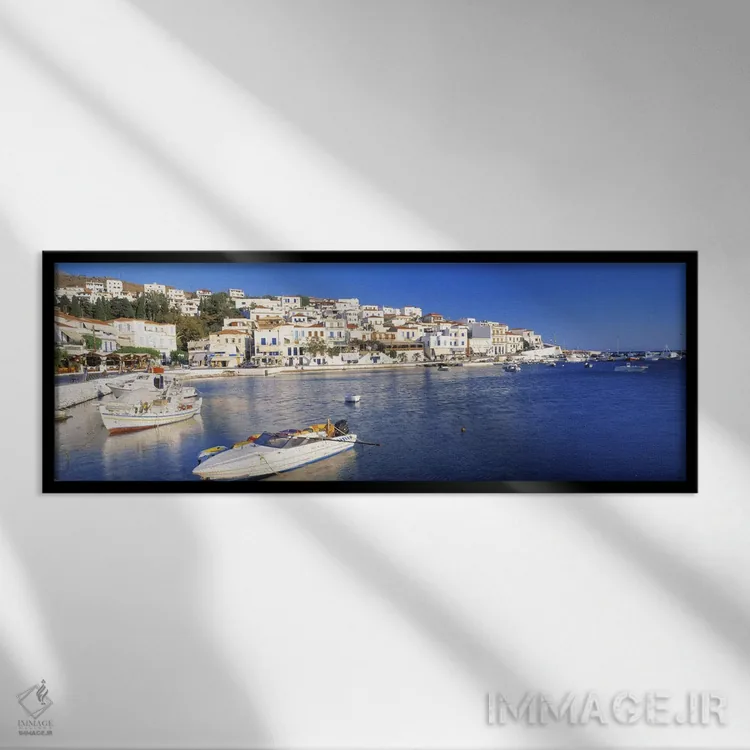 تابلو Batsi, Andros, Cyclades, Greece,معماری ساحلی، باتسی، آندروس، سیکلادس، یونان اثر پانورامیک ایمجز (استودیو عکاسی عریض) - نمای قابدار مشکی