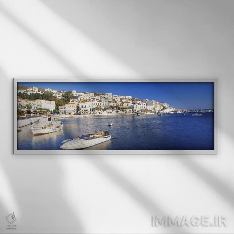 تابلو Batsi, Andros, Cyclades, Greece,معماری ساحلی، باتسی، آندروس، سیکلادس، یونان اثر پانورامیک ایمجز (استودیو عکاسی عریض) - نمای قابدار سفید