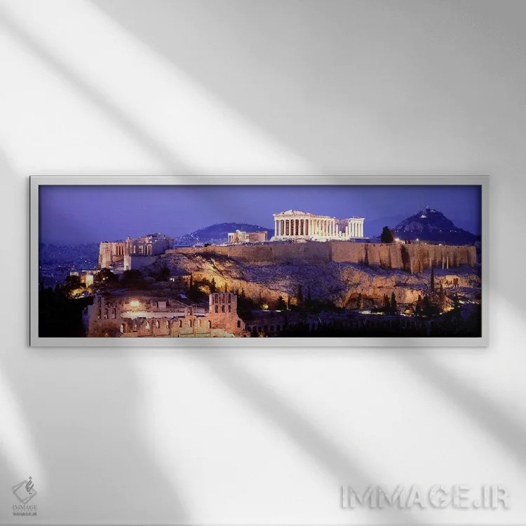 تابلو Athens, Attica Region, Greece,آکروپولیس آتن در شب، آتن، منطقه آتیکا، یونان اثر پانورامیک ایمجز (استودیو عکاسی عریض) - نمای قابدار سفید
