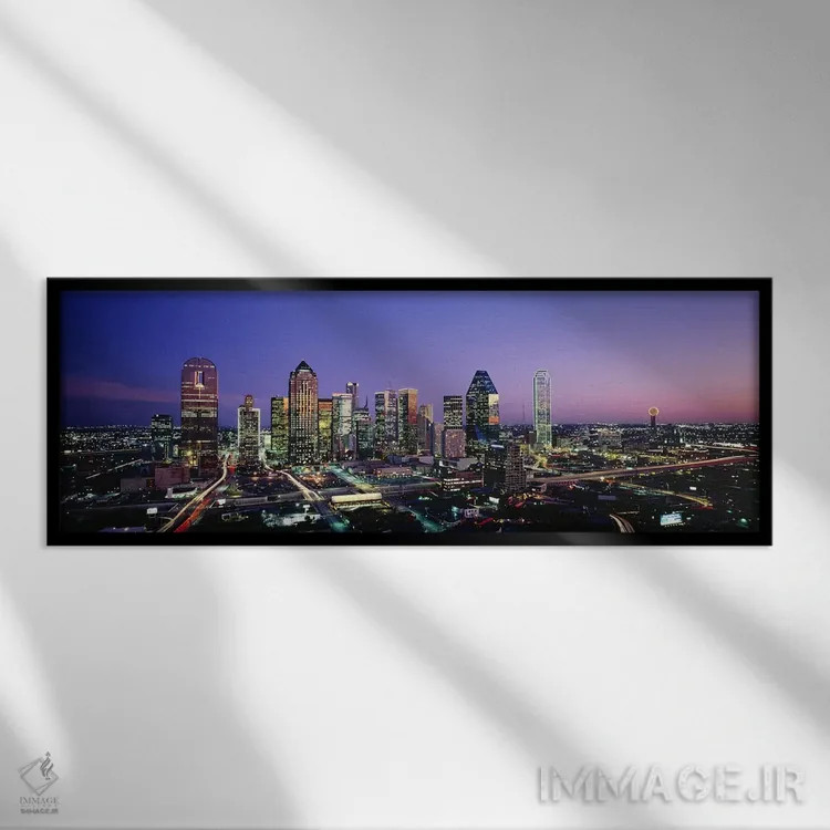تابلو Texas, USA,دالاس در شب، تگزاس، آمریکا اثر پانورامیک ایمجز (استودیو عکاسی عریض) - نمای قابدار مشکی