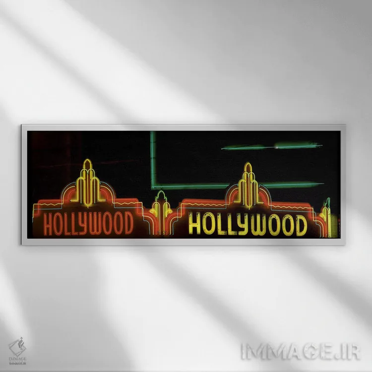 تابلو تابلوی نئون هالیوود، لسآنجلس، کالیفرنیا اثر پانورامیک ایمجز (استودیو عکاسی عریض) - نمای قابدار سفید
