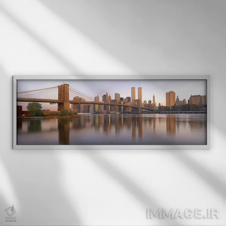 تابلو پل بروکلین، منهتن، شهر نیویورک اثر پانورامیک ایمجز (استودیو عکاسی عریض) - نمای قابدار سفید
