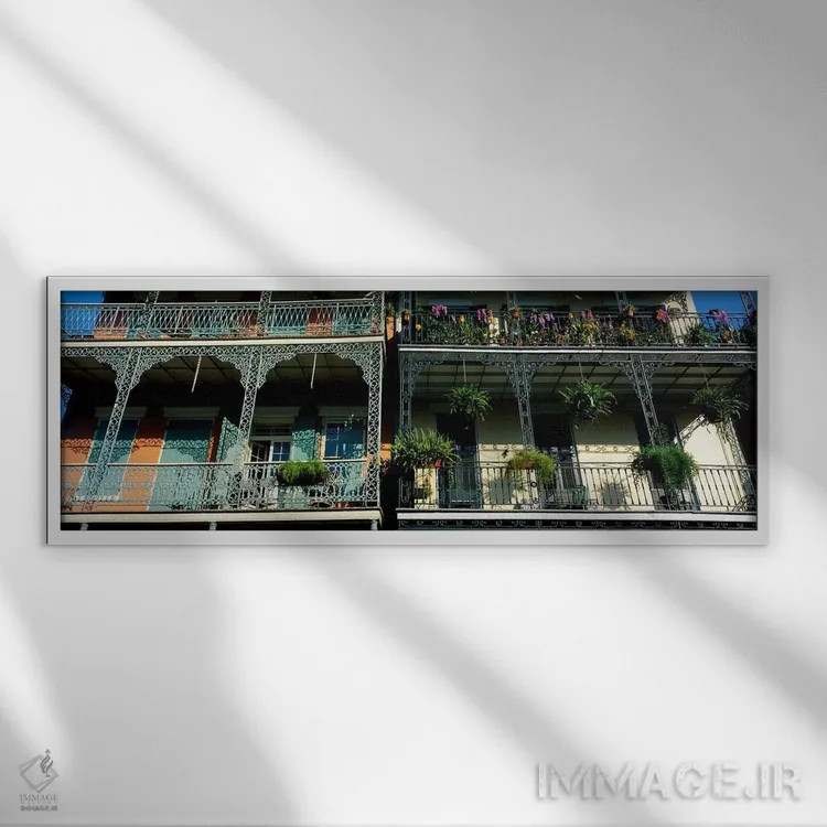 تابلو خیابان بوربون، نیواورلئان، لوئیزیانا (۲) اثر پانورامیک ایمجز (استودیو عکاسی عریض) - نمای قابدار سفید