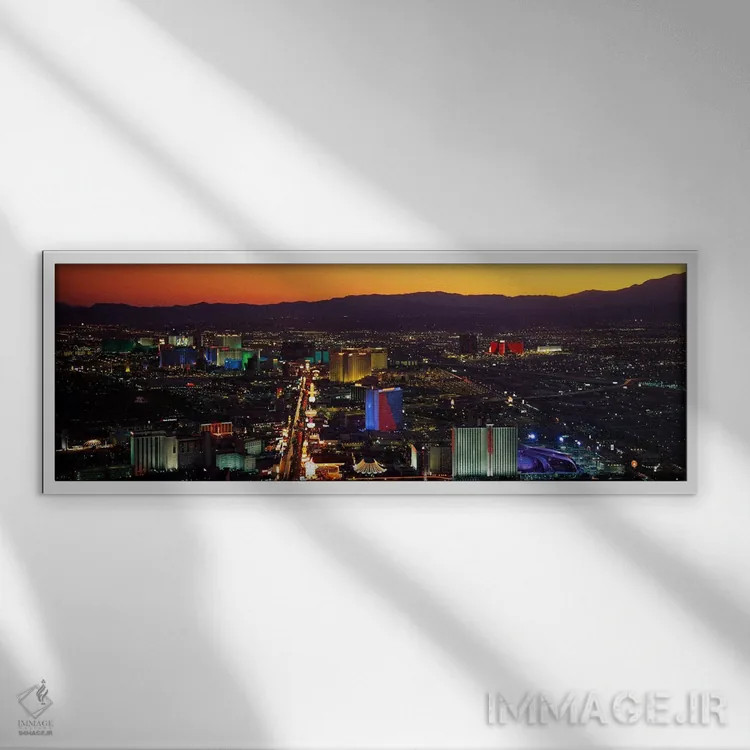 تابلو هتلهای لاسوگاس، نوادا اثر پانورامیک ایمجز (استودیو عکاسی عریض) - نمای قابدار سفید