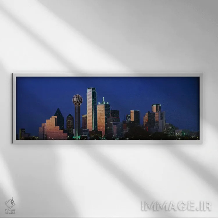 تابلو Dallas, Texas, USA,منظره شهری در شب، دالاس، تگزاس، آمریکا اثر پانورامیک ایمجز (استودیو عکاسی عریض) - نمای قابدار سفید
