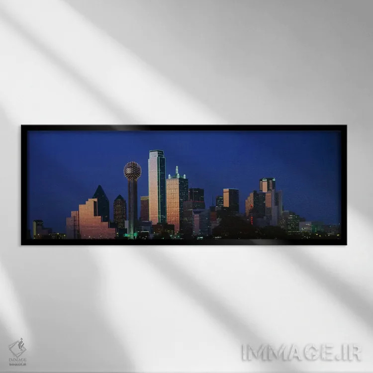 تابلو Dallas, Texas, USA,منظره شهری در شب، دالاس، تگزاس، آمریکا اثر پانورامیک ایمجز (استودیو عکاسی عریض) - نمای قابدار مشکی