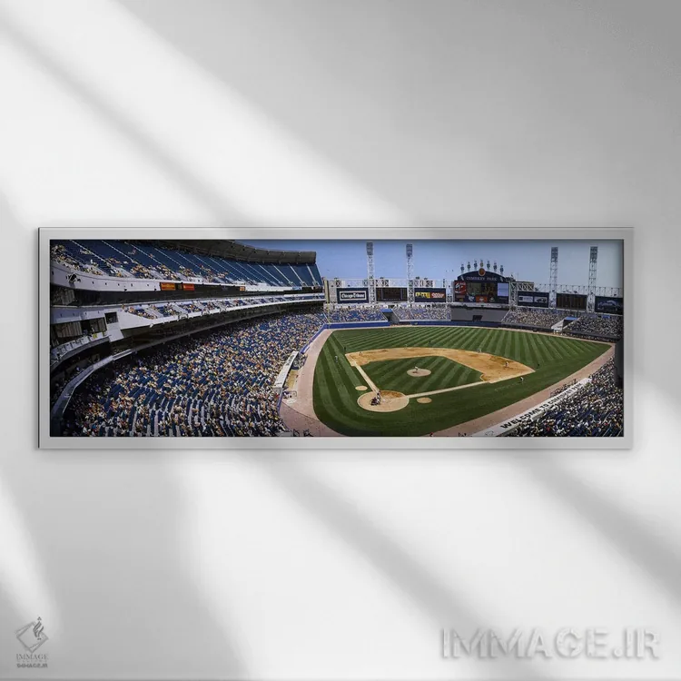 تابلو U.S. Cellular Field, Chicago, Cook County, Illinois, USA,نمای بالا از ورزشگاه بیسبال، یو اس سلولار فیلد، شیکاگو، شهرستان کوک، ایلینوی، آمریکا اثر پانورامیک ایمجز (استودیو عکاسی عریض) - نمای قابدار سفید