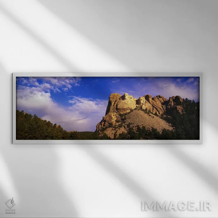 تابلو Black Hills, South Dakota, USA,نمای زاویه پایین از یادبود ملی کوه راشمور، تپههای سیاه، داکوتای جنوبی، آمریکا اثر پانورامیک ایمجز (استودیو عکاسی عریض) - نمای قابدار سفید