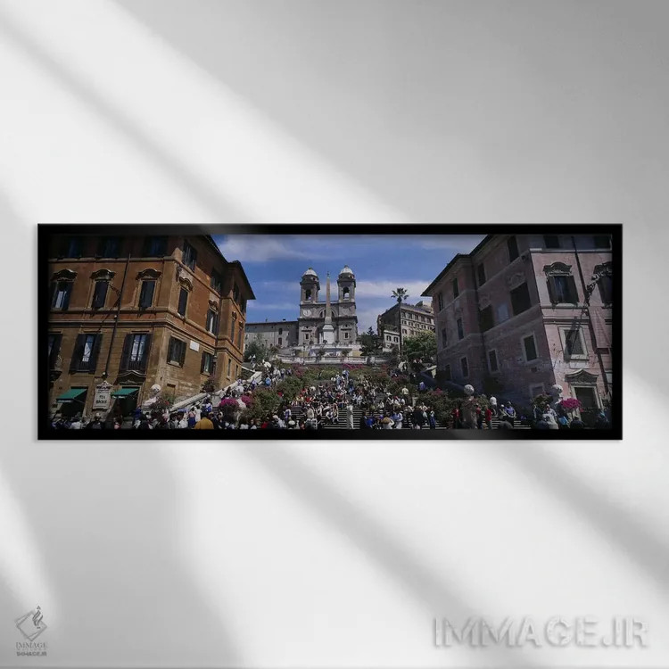 تابلو Spanish Steps, Rome, Italy,نمای زاویه پایین از گردشگر روی پلهها، پلکان اسپانیایی، رم، ایتالیا اثر پانورامیک ایمجز (استودیو عکاسی عریض) - نمای قابدار مشکی