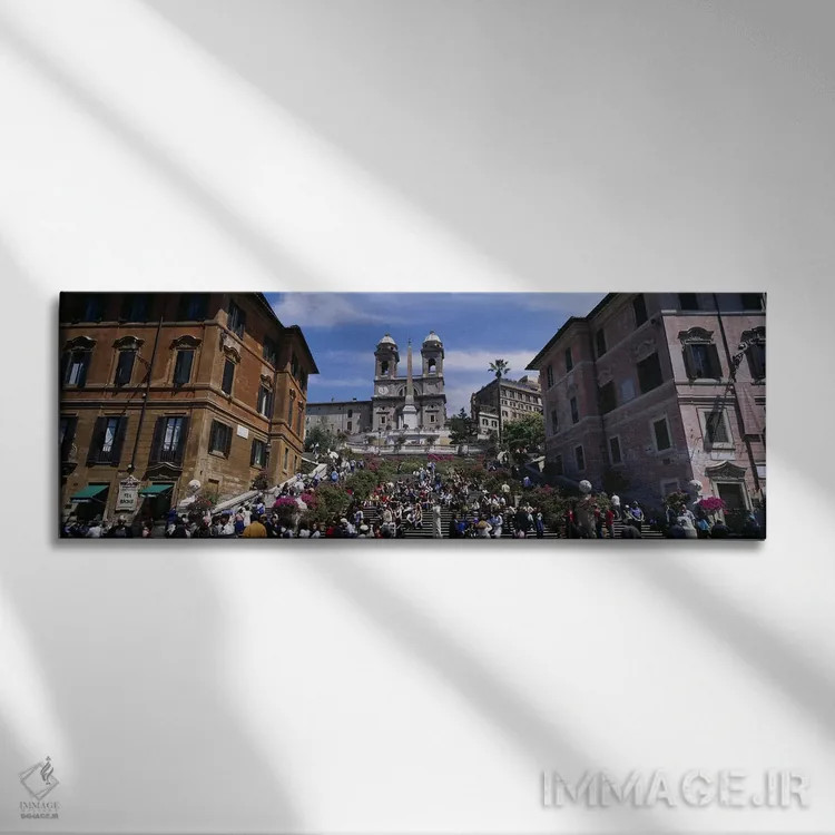 تابلو Spanish Steps, Rome, Italy,نمای زاویه پایین از گردشگر روی پلهها، پلکان اسپانیایی، رم، ایتالیا اثر پانورامیک ایمجز (استودیو عکاسی عریض) - نمای روبهرو روی دیوار