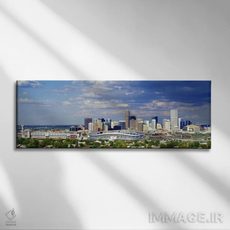 تابلو Colorado, Denver, Invesco Stadium, High angle view of the city,آمریکا، کلرادو، دنور، ورزشگاه اینوسکو، نمای بالا از شهر اثر پانورامیک ایمجز (استودیو عکاسی عریض) - نمای روبهرو روی دیوار