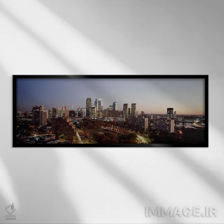 تابلو Philadelphia, Pennsylvania, USA,نمای بالا از یک شهر، فیلادلفیا، پنسیلوانیا، آمریکا اثر پانورامیک ایمجز (استودیو عکاسی عریض) - نمای قابدار مشکی