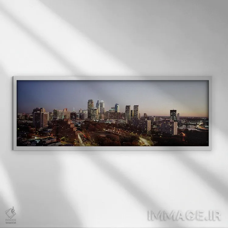 تابلو Philadelphia, Pennsylvania, USA,نمای بالا از یک شهر، فیلادلفیا، پنسیلوانیا، آمریکا اثر پانورامیک ایمجز (استودیو عکاسی عریض) - نمای قابدار سفید