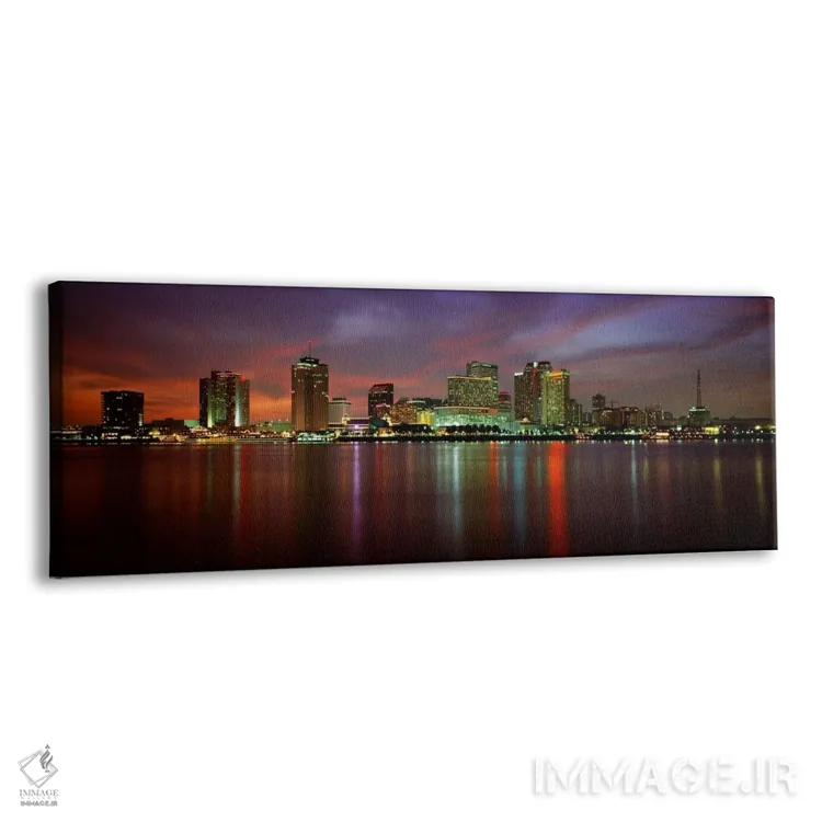 تابلو New Orleans, Louisiana, USA,ساختمانهای روشنشده در کنار آب، نیواورلئان، لوئیزیانا، آمریکا اثر پانورامیک ایمجز (استودیو عکاسی عریض) - نمای پرسپکتیو محصول