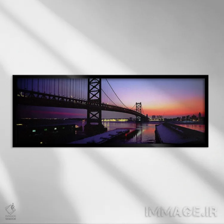 تابلو Ben Franklin Bridge, Philadelphia, Pennsylvania, USA,پل معلق روی رودخانه، پل بن فرانکلین، فیلادلفیا، پنسیلوانیا، آمریکا اثر پانورامیک ایمجز (استودیو عکاسی عریض) - نمای قابدار مشکی