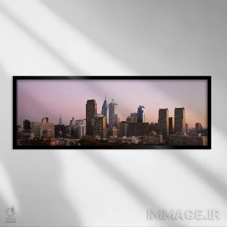 تابلو Philadelphia, Pennsylvania, USA #2,آسمانخراشها در یک شهر، فیلادلفیا، پنسیلوانیا، آمریکا (۲) اثر پانورامیک ایمجز (استودیو عکاسی عریض) - نمای قابدار مشکی