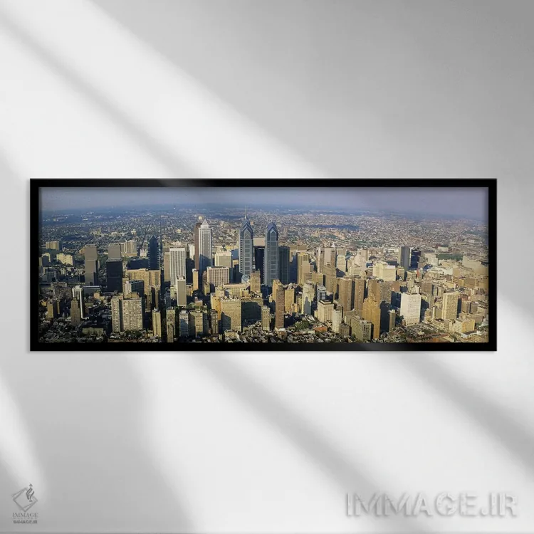 تابلو Philadelphia, Pennsylvania, USA,نمای هوایی آسمانخراشها در یک شهر، فیلادلفیا، پنسیلوانیا، آمریکا اثر پانورامیک ایمجز (استودیو عکاسی عریض) - نمای قابدار مشکی