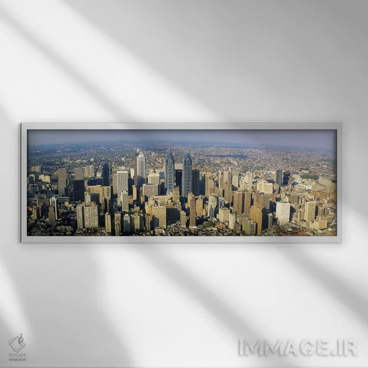تابلو Philadelphia, Pennsylvania, USA,نمای هوایی آسمانخراشها در یک شهر، فیلادلفیا، پنسیلوانیا، آمریکا اثر پانورامیک ایمجز (استودیو عکاسی عریض) - نمای قابدار سفید