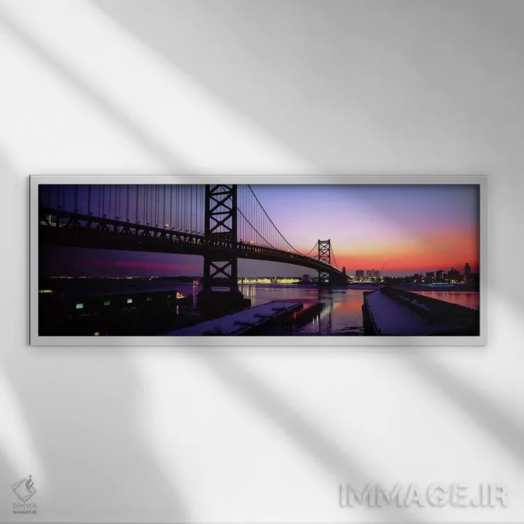 تابلو Ben Franklin Bridge, Philadelphia, Pennsylvania, USA,پل معلق روی رودخانه، پل بن فرانکلین، فیلادلفیا، پنسیلوانیا، آمریکا اثر پانورامیک ایمجز (استودیو عکاسی عریض) - نمای قابدار سفید