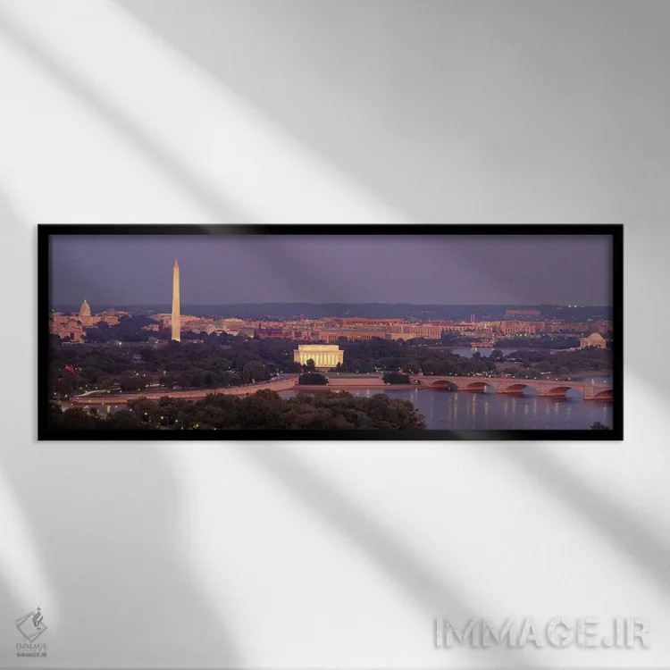تابلو aerial, night,آمریکا، واشنگتن دیسی، نمای هوایی، شب اثر پانورامیک ایمجز (استودیو عکاسی عریض) - نمای قابدار مشکی