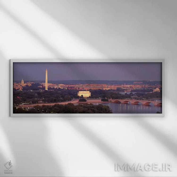 تابلو aerial, night,آمریکا، واشنگتن دیسی، نمای هوایی، شب اثر پانورامیک ایمجز (استودیو عکاسی عریض) - نمای قابدار سفید