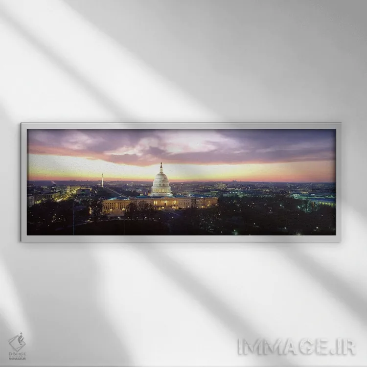 تابلو Washington DC, District of Columbia, USA,گرگ و میش، ساختمان کنگره، واشنگتن دیسی، ناحیه کلمبیا، آمریکا اثر پانورامیک ایمجز (استودیو عکاسی عریض) - نمای قابدار سفید