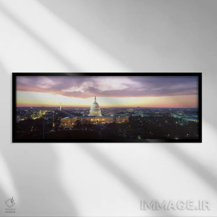 تابلو Washington DC, District of Columbia, USA,گرگ و میش، ساختمان کنگره، واشنگتن دیسی، ناحیه کلمبیا، آمریکا اثر پانورامیک ایمجز (استودیو عکاسی عریض) - نمای قابدار مشکی