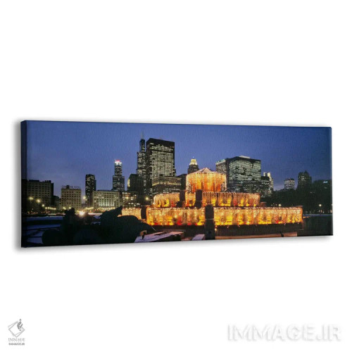 تابلو Illinois, USA,فواره باکینگهام تزئینشده برای کریسمس، شیکاگو، ایلینوی، آمریکا اثر پانورامیک ایمجز (استودیو عکاسی عریض) - نمای پرسپکتیو محصول
