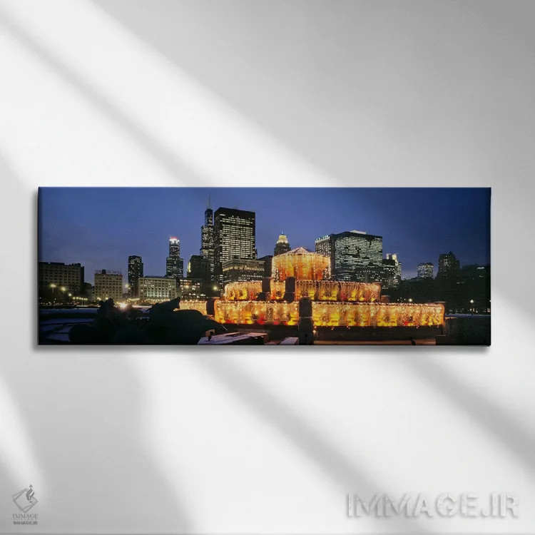 تابلو Illinois, USA,فواره باکینگهام تزئینشده برای کریسمس، شیکاگو، ایلینوی، آمریکا اثر پانورامیک ایمجز (استودیو عکاسی عریض) - نمای روبهرو روی دیوار
