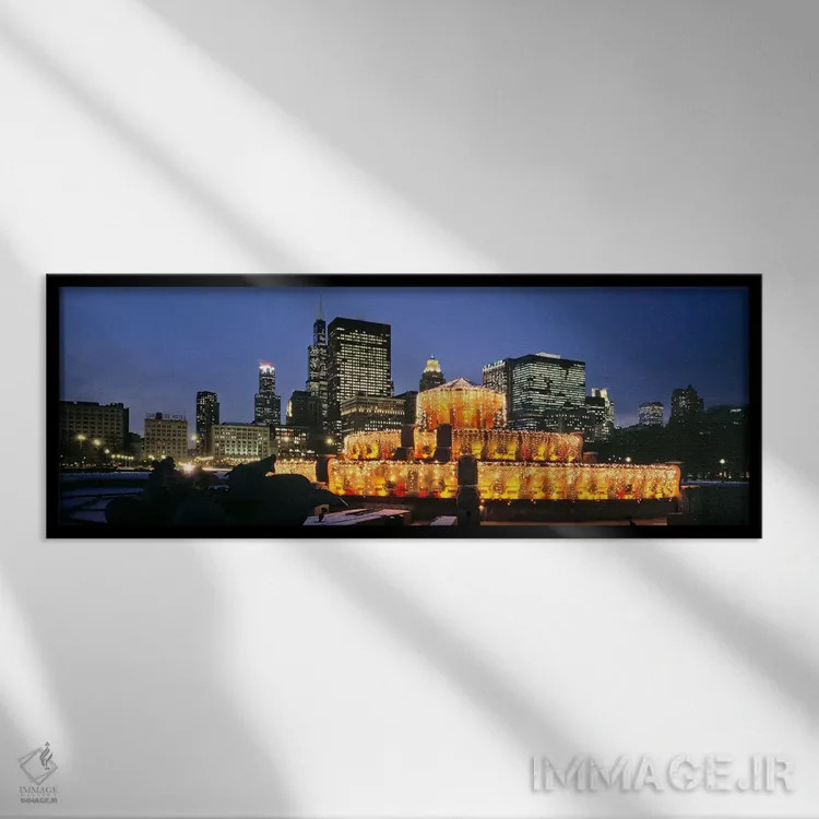 تابلو Illinois, USA,فواره باکینگهام تزئینشده برای کریسمس، شیکاگو، ایلینوی، آمریکا اثر پانورامیک ایمجز (استودیو عکاسی عریض) - نمای قابدار مشکی