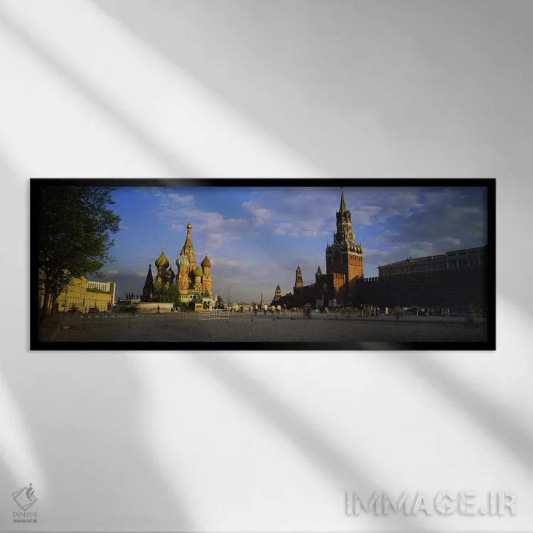 تابلو St. Basil's Cathedral, Red Square, Moscow, Russia #2,کلیسا در میدان شهر، کلیسای سنت باسیل، میدان سرخ، مسکو، روسیه (۲) اثر پانورامیک ایمجز (استودیو عکاسی عریض) - نمای قابدار مشکی