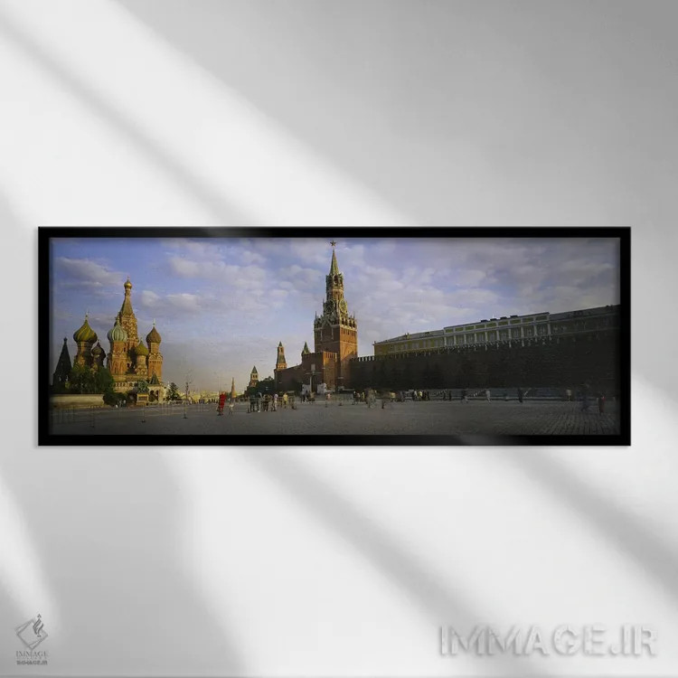 تابلو St. Basil's Cathedral, Red Square, Moscow, Russia,کلیسا در میدان شهر، کلیسای سنت باسیل، میدان سرخ، مسکو، روسیه اثر پانورامیک ایمجز (استودیو عکاسی عریض) - نمای قابدار مشکی