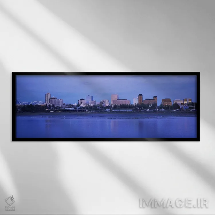 تابلو Anchorage, Alaska, USA,ساختمانها در کنار آب، انکوریج، آلاسکا، آمریکا اثر پانورامیک ایمجز (استودیو عکاسی عریض) - نمای قابدار مشکی