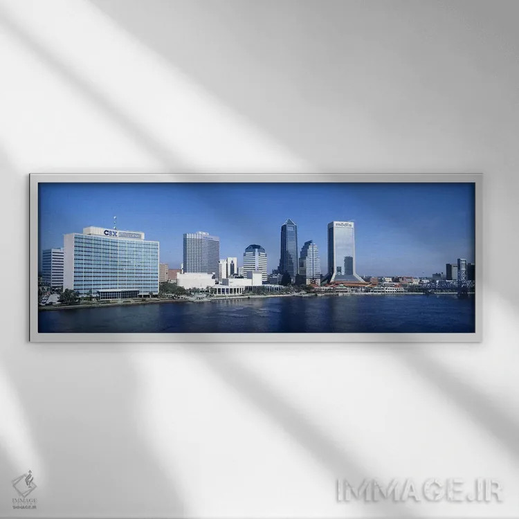 تابلو St. John's River, Jacksonville, Florida, USA,ساختمانها در کنار رود سنت جانز، جکسونویل، فلوریدا، آمریکا اثر پانورامیک ایمجز (استودیو عکاسی عریض) - نمای قابدار سفید