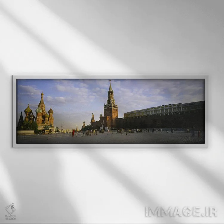 تابلو St. Basil's Cathedral, Red Square, Moscow, Russia,کلیسا در میدان شهر، کلیسای سنت باسیل، میدان سرخ، مسکو، روسیه اثر پانورامیک ایمجز (استودیو عکاسی عریض) - نمای قابدار سفید