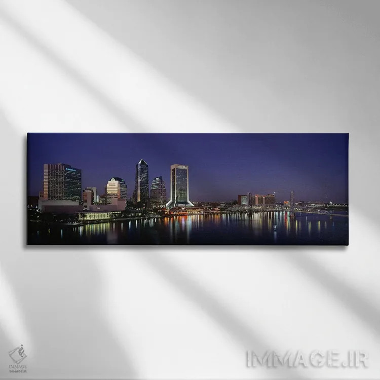 تابلو Jacksonville, Florida, USA,ساختمانهای روشنشده در شب، جکسونویل، فلوریدا، آمریکا اثر پانورامیک ایمجز (استودیو عکاسی عریض) - نمای روبهرو روی دیوار