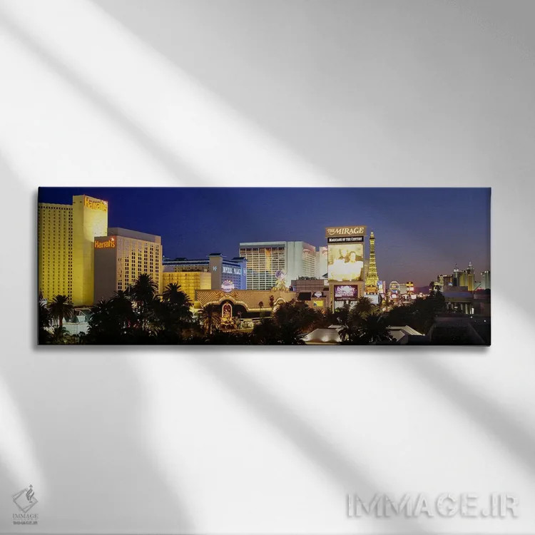 تابلو Las Vegas, Nevada, USA,ساختمانهای روشن در غروب، لاس وگاس، نوادا، آمریکا اثر پانورامیک ایمجز (استودیو عکاسی عریض) - نمای روبهرو روی دیوار