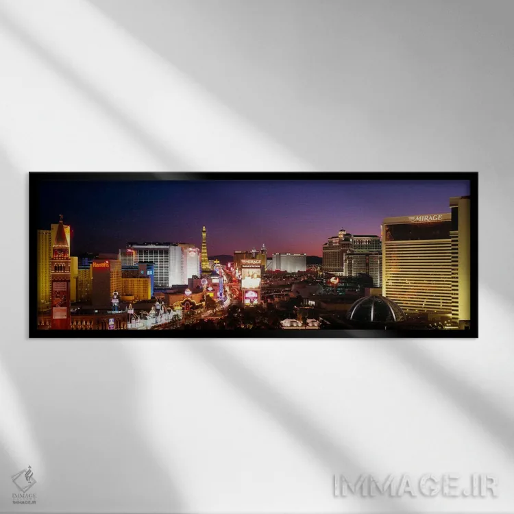 تابلو Las Vegas, Nevada, USA #2,ساختمانهای روشنشده در شب، لاس وگاس، نوادا، آمریکا (۲) اثر پانورامیک ایمجز (استودیو عکاسی عریض) - نمای قابدار مشکی