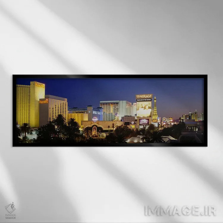 تابلو Las Vegas, Nevada, USA,ساختمانهای روشن در غروب، لاس وگاس، نوادا، آمریکا اثر پانورامیک ایمجز (استودیو عکاسی عریض) - نمای قابدار مشکی