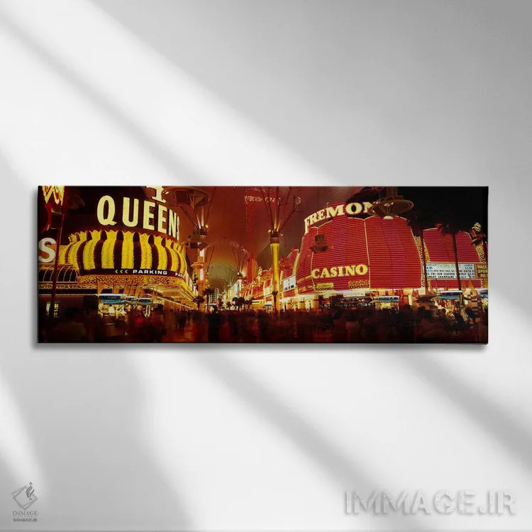 تابلو Fremont Street, Las Vegas, Nevada, USA,کازینوی روشنشده در شب، خیابان فرمانت، لاس وگاس، نوادا، آمریکا اثر پانورامیک ایمجز (استودیو عکاسی عریض) - نمای روبهرو روی دیوار