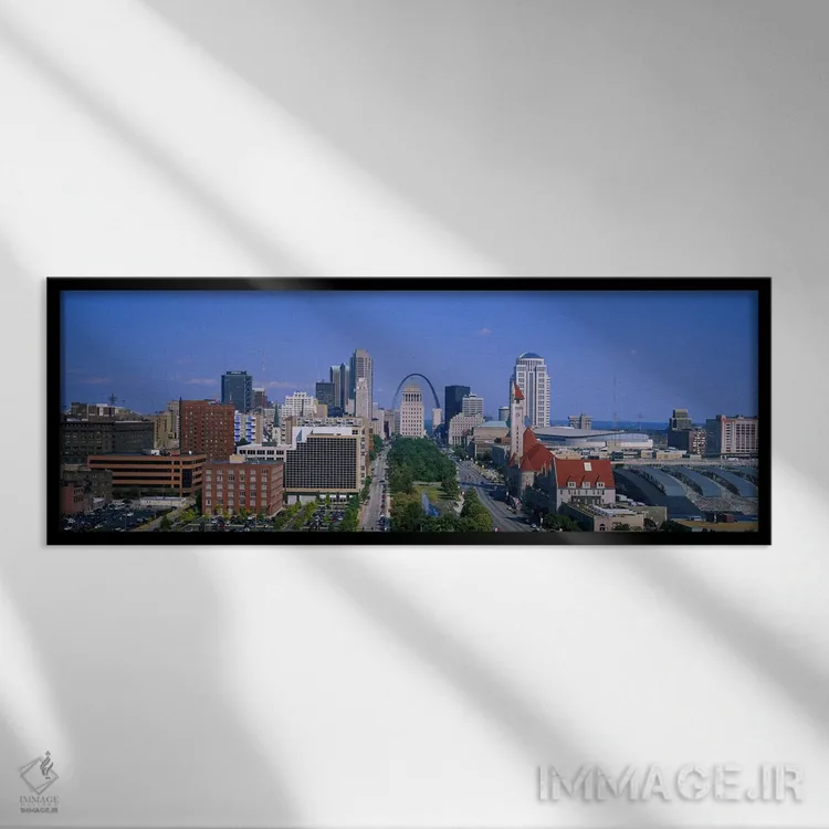 تابلو St Louis, Missouri, USA,نمای بالا از یک شهر، سنت لوئیس، میزوری، آمریکا اثر پانورامیک ایمجز (استودیو عکاسی عریض) - نمای قابدار مشکی
