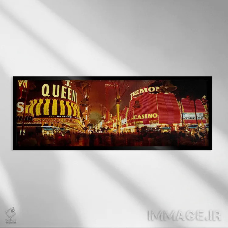 تابلو Fremont Street, Las Vegas, Nevada, USA,کازینوی روشنشده در شب، خیابان فرمانت، لاس وگاس، نوادا، آمریکا اثر پانورامیک ایمجز (استودیو عکاسی عریض) - نمای قابدار مشکی