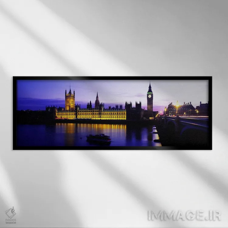تابلو London, England, United Kingdom,کاخ وستمینستر نورانی (۲)، لندن، انگلستان، بریتانیا اثر پانورامیک ایمجز (استودیو عکاسی عریض) - نمای قابدار مشکی