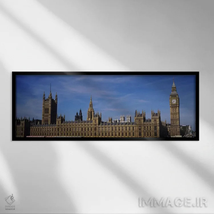تابلو Big Ben and the Houses Of Parliament, London, England,آسمان آبی بالای ساختمانی، بیگ بن و پارلمان، لندن، انگلستان اثر پانورامیک ایمجز (استودیو عکاسی عریض) - نمای قابدار مشکی