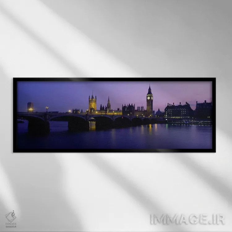 تابلو London, England, United Kingdom,کاخ وستمینستر نورانی (۱)، لندن، انگلستان، بریتانیا اثر پانورامیک ایمجز (استودیو عکاسی عریض) - نمای قابدار مشکی
