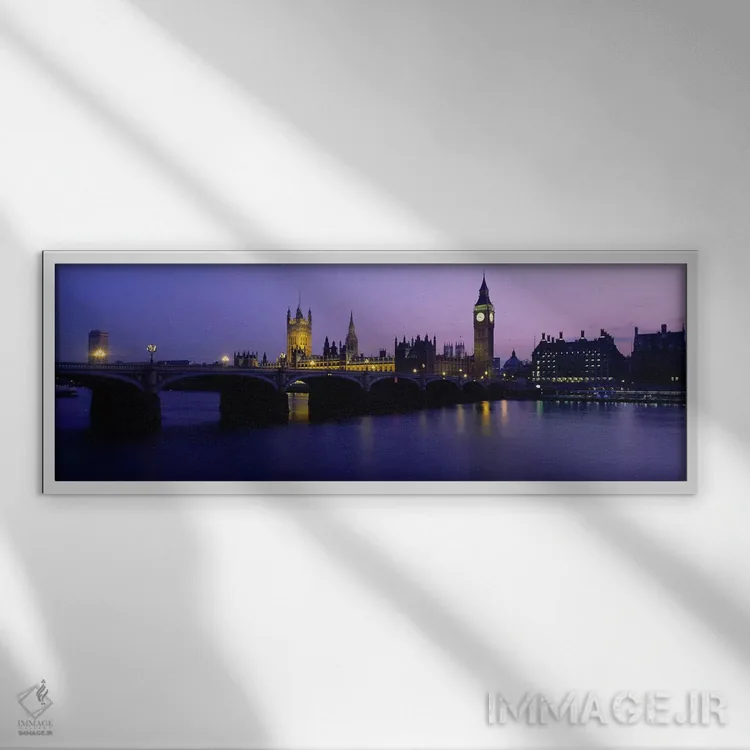 تابلو London, England, United Kingdom,کاخ وستمینستر نورانی (۱)، لندن، انگلستان، بریتانیا اثر پانورامیک ایمجز (استودیو عکاسی عریض) - نمای قابدار سفید