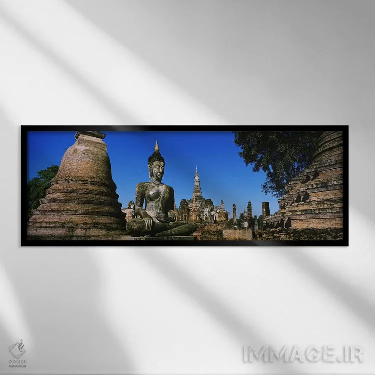 تابلو Wat Mahathat, Sukhothai, Thailand,مجسمه بودا در معبد، وات مهاتات، سوخوتای، تایلند اثر پانورامیک ایمجز (استودیو عکاسی عریض) - نمای قابدار مشکی