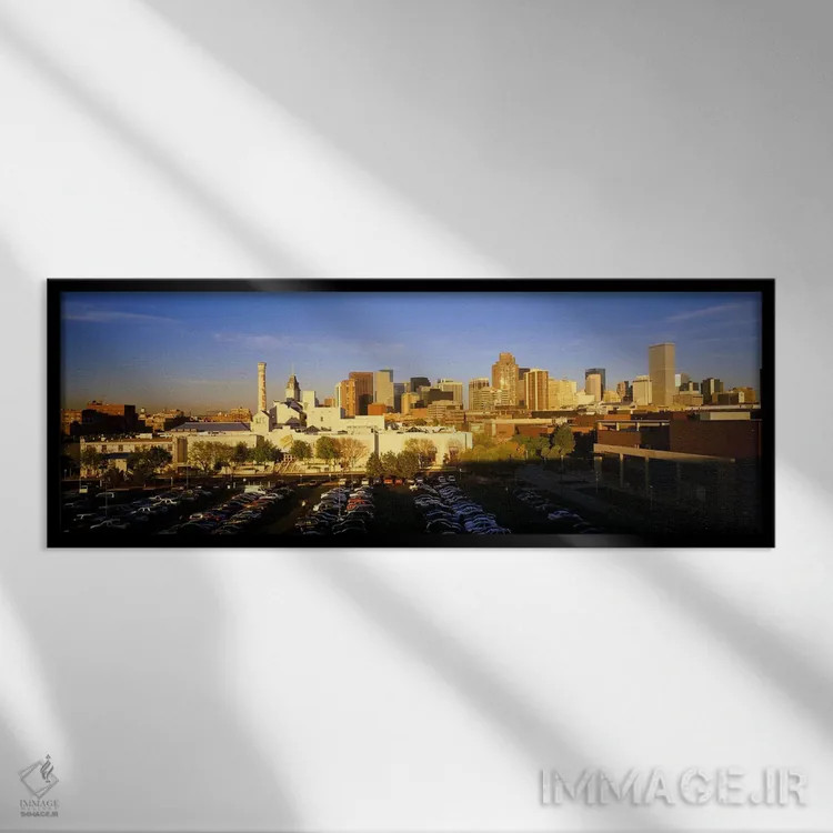 تابلو Denver, High angle view of parking lot,آمریکا، کلرادو، دنور، نمای بالا از پارکینگ اثر پانورامیک ایمجز (استودیو عکاسی عریض) - نمای قابدار مشکی