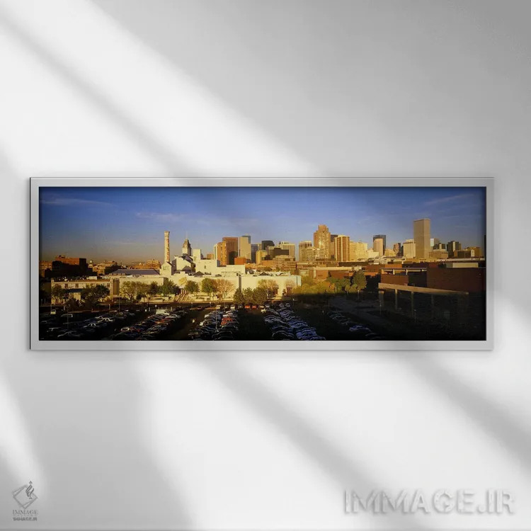 تابلو Denver, High angle view of parking lot,آمریکا، کلرادو، دنور، نمای بالا از پارکینگ اثر پانورامیک ایمجز (استودیو عکاسی عریض) - نمای قابدار سفید